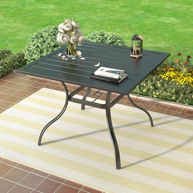 Outdoor Patio Table,35" Square Outside Dining Table with 1.6" Umbrella Hole for Poolside Backyard Lawn