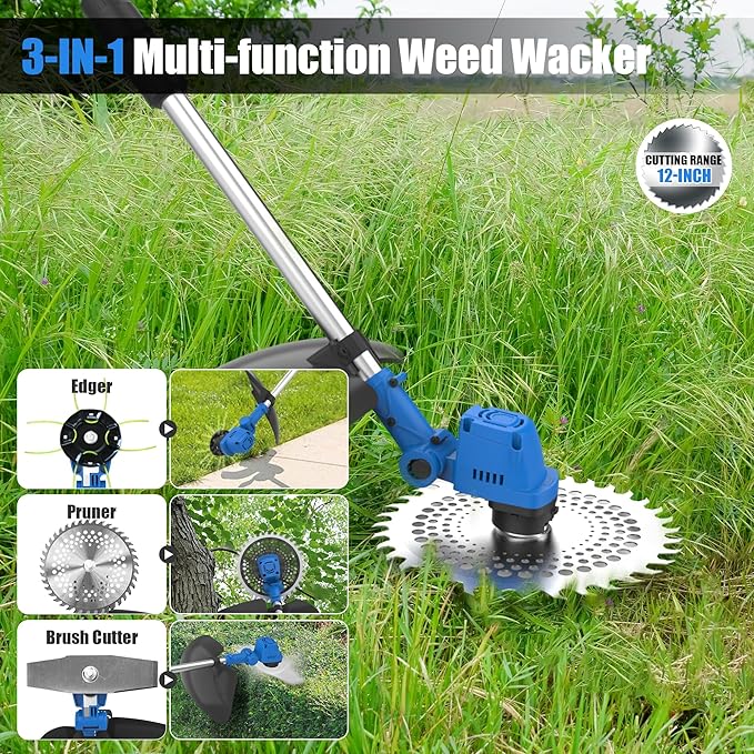 AZZUNO Electric Brush Cutter and Cordless Leaf Blower Combo Kit with 3 * 4Ah Battery & Charger for Garden Yard Patio