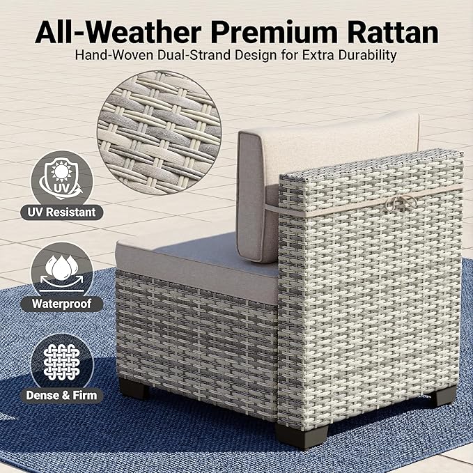9-Piece Patio Furniture Set, Outdoor with Ottomans, Modular Patio Sofa, Dual-Strand Wicker Rattan, Rust-Resistant Frame, Backyard Furniture for Garden, Deck, Sand