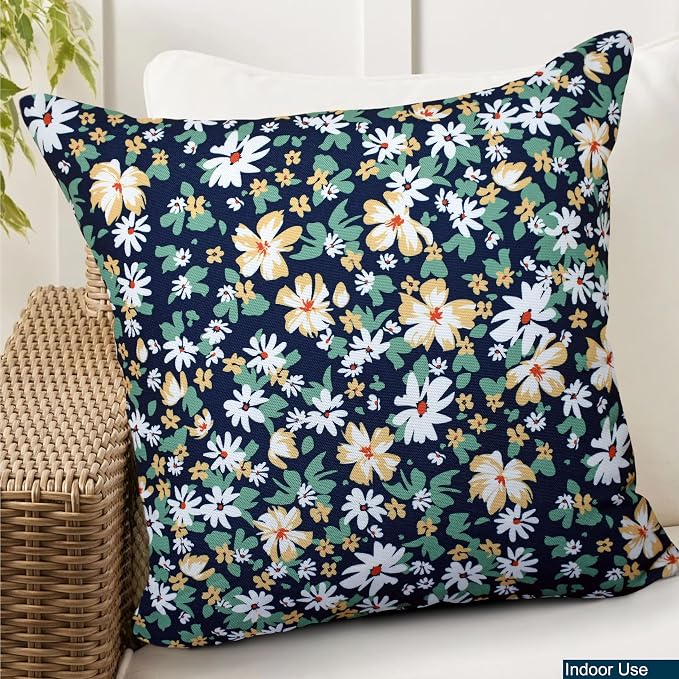 COZY TRENDS Decorative Indoor Outdoor Waterproof Throw Pillows with Inserts - Stylish Comfort for Your Patio Furniture, Garden Chairs, or Indoor Décor (18''X18'', Navy/White)