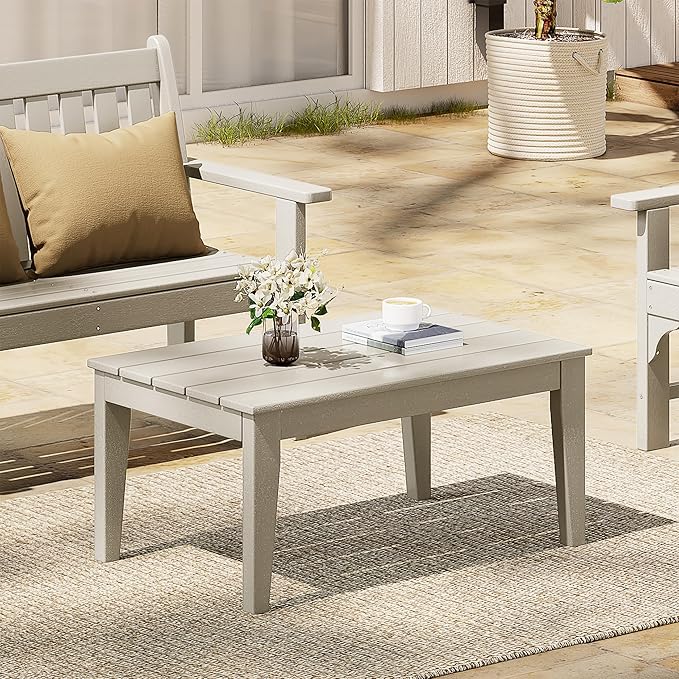 Costaelm Adirondack Outdoor Coffee Table, HDPE Drink Table Weather Resistant, Patio Porch Accent Balcony Table Outdoor End Table for Pool, Seaside, Backyard, Sand