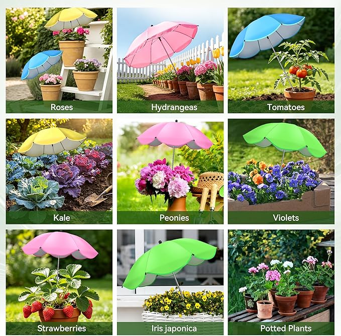 2Pack Plant Umbrellas for Outdoor Plants, Upgraded 360° Rotating 3-Prong Ground Stake for Stronger Grip, Stable Garden Shade Umbrella for Flowers, Vegetables, Fruit Trees, Raised Beds & Planters