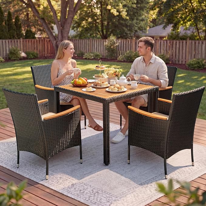 GUNJI 5 PCS Patio Table and Chairs Sets Small Outdoor Dining Set for 4 (Black)