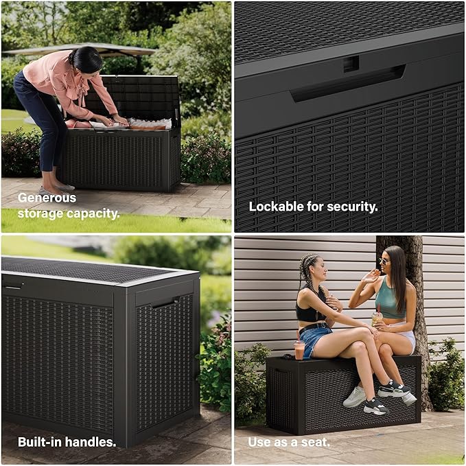 270 Gallon Outdoor Storage Box Patio Deck Box Waterproof, Resin Lockable Outside Large Storage Bin for Pool Cushion Furniture