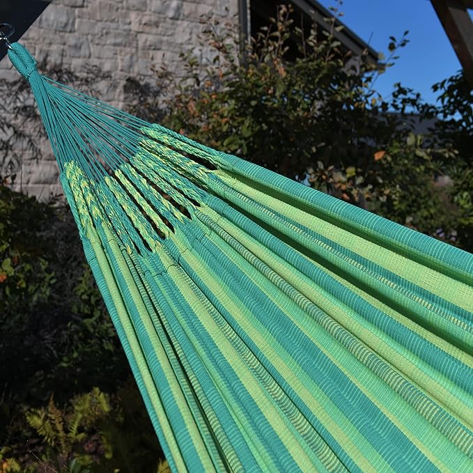 Vivere Latin Hammock Collection – Vibrant 100% Cotton Double Hammock, Supports 2 Adults - 450 lb Capacity (Viridis)