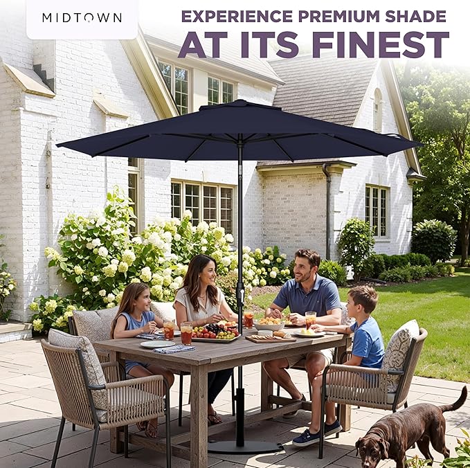 Midtown Umbrellas – The Swilt 8 Ft Patio Umbrellas with 360° Swivel & Tilt Mechanism, 8 Fiberglass Ribs & Terylast Polyester Fabric for Backyard, Deck, Pool & Cafes - Navy Canopy, Black Pole