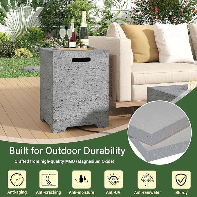 Polibi Tank Cover with Square Side Table, 100lb Capacity Weather-Resistant Enclosure for Standard 20 lb Tanks, Outdoor Storage for Patio, Deck, Balcony, No Assembly Needed, Dark Gray