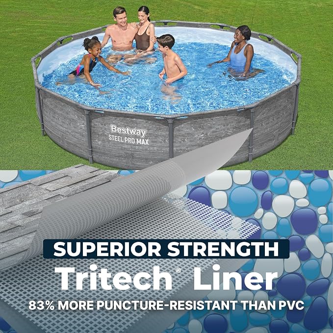 Bestway Steel Pro MAX 12' x 30" Above Ground Pool, Round Metal Frame Outdoor Swimming Pool Set with Filter Pump, Stacked Stone Print