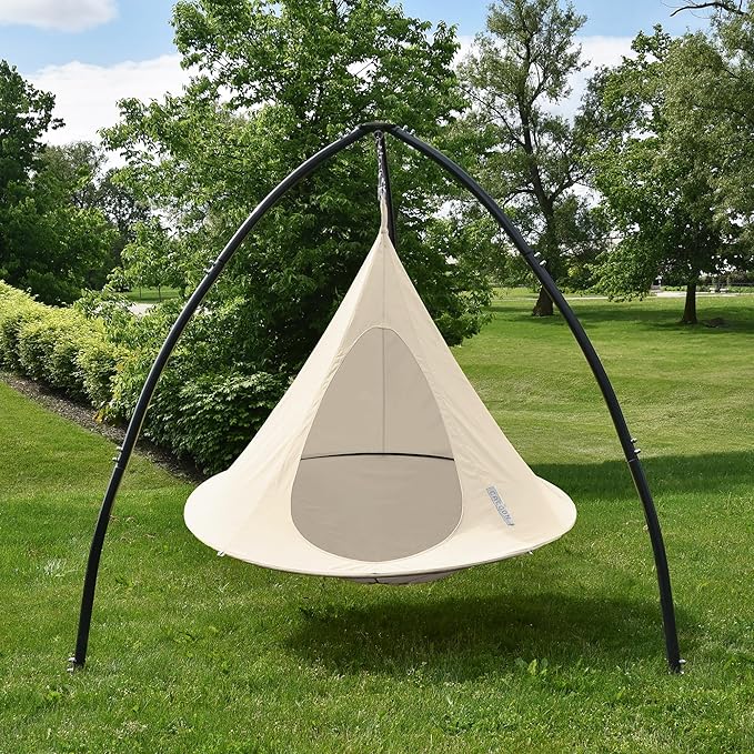 Vivere All Weather Polyester and Cotton Double Hammock Cacoon, Natural White