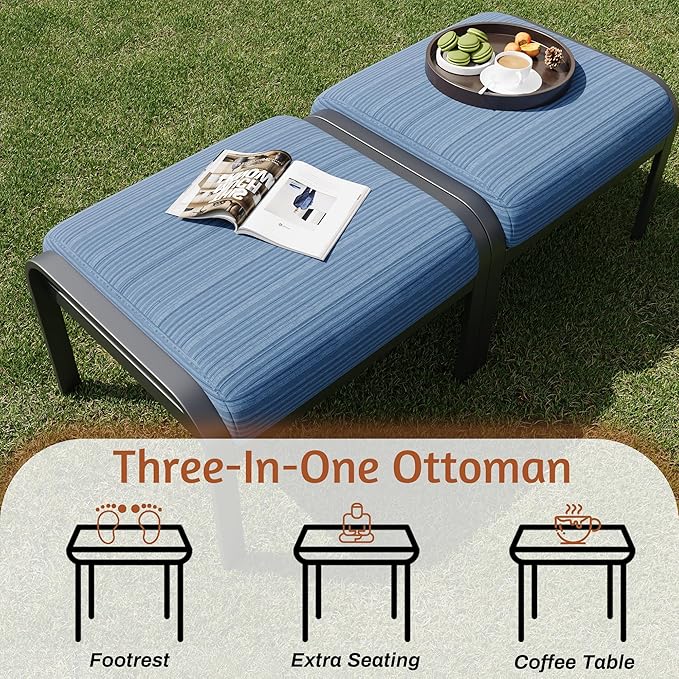 HOMREST Patio Furniture Sets 7 PCS Outdoor Metal Conversation Sets, 360 Degree Swivel Rocking Chairs Patio Conversation Set with Ottomans, Coffee Side Table and 3-Seat Sofa for Garden, Deck, Poolside