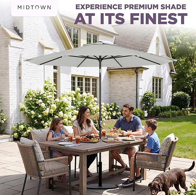 Midtown Umbrellas – The Swilt 10 Ft Patio Umbrellas with 360° Swivel & Tilt Mechanism, 8 Fiberglass Ribs & Terylast Polyester Fabric for Backyard, Deck, Pool & Cafes - Off Cream Canopy, Black Pole