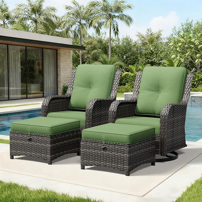Joyside 4 Piece Wicker Patio Furniture Set, Outdoor Swivel Rocker Patio Chairs with High Back, Deep Seating, Wide Armrest, Thickened Cushions, Outdoor Furniture for Deck, Porch Use