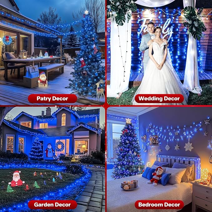 Extra Long 132ft Christmas Decorative Mini Lights, 400 LED Green Wire Fairy Starry String Lights Plug in, Timer & Memory & 8 Modes, for Indoor Outdoor Xmas Tree Wedding Party Decoration,Blue