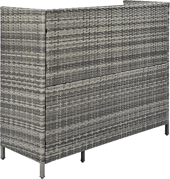 LUMISOL Outdoor Wicker Storage Cabinet with Adjustable Shelf and One Drawer, Weather-Proof Patio Bar Table with Tempered Glass Desktop, Rattan Bar Table with Three Doors for Outdoor Pool Garden, Grey