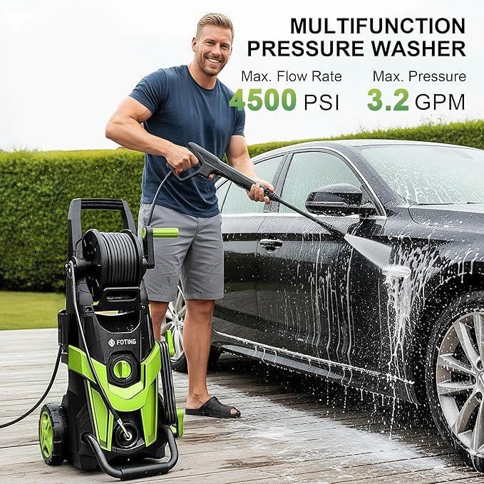 2026 Upgrade Pressure Power Washer 4700PSI with 4 Quick Connect Nozzles,Inlet Hose & Filter, Foam Cannon for Cars/Fences/Driveways/Patios/Home,Yellow