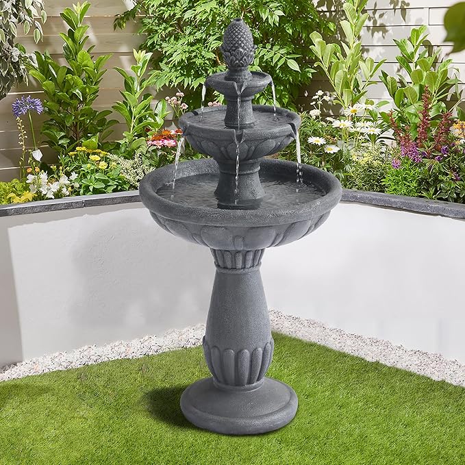 3 Tiered Outdoor Waterfall Fountains, Pineapple Top Water Fountain, Floor Garden Waterfalls Outside, Modern Cascading Flow Fountain for Garden, Yard, Patio, Home Decor