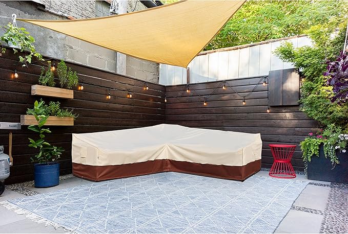 Outdoor Sectional Cover, 90-inch V-Shaped Patio Furniture Sofa Covers Waterproof Rip-Stop Anti-UV 600D Heavy Duty Outdoor Couch Cover with 3 Air Vents, 90''L 90"L 33.5''D 31''H