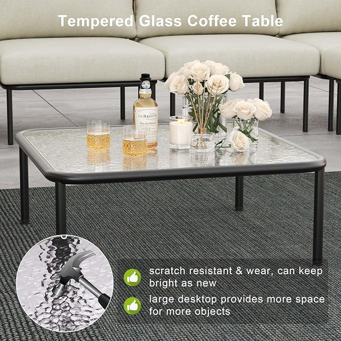 LayinSun 5 Pieces Aluminum Patio Furniture Set, Modern Modular Sectional Sofa with Coffee Table and Upgrade Thickness Cushion