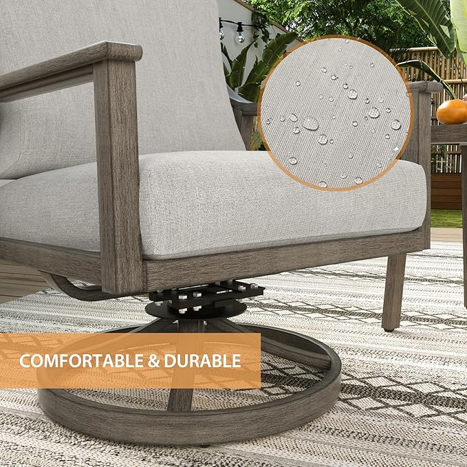 HAPPATIO 4-Piece Outdoor Patio Furniture Set for 5, Aluminum Outdoor Conversation Set Includes 1 Three-Seater Sofa, 2 Swivel Chairs, and 1 Coffee Table, Perfect for Porch, Deck, Garden, (Grey)