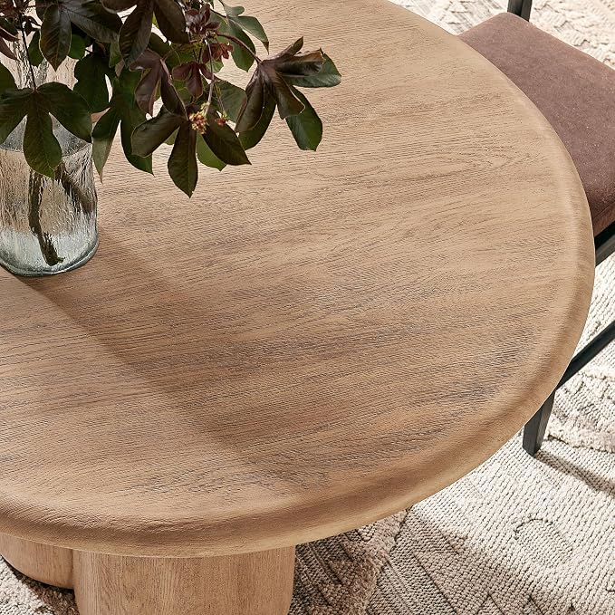 Modway Tori 48 Inch Round Concrete Outdoor Dining Table in Oak - Modern Patio Bistro Table, Seats 4, for Backyard, Balcony, Sunroom, Deck, Or Indoors
