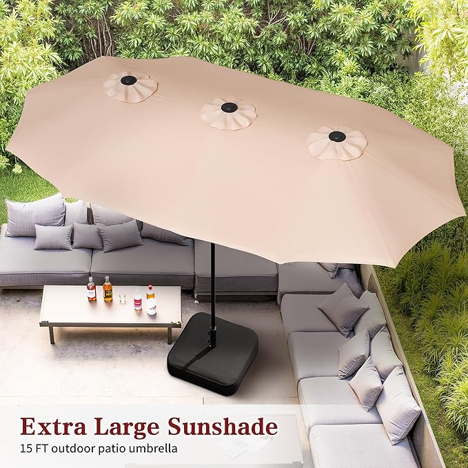 Vongrasig 15FT Large Patio Umbrella with Base Included, Outdoor Double sided Umbrellas with Crank Handle, Rectangle Table Umbrella for Pool Lawn Garden Market
