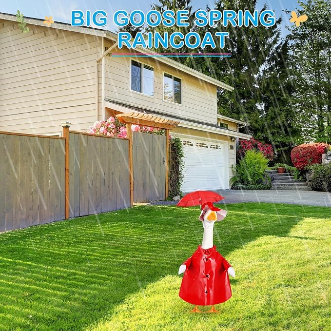 FuWeave Summer Baby Goose Outfit Raincoat and Umbrella for 17'' Lawn Porch Baby Goose Costume Plastic Raincoat Clothes for Summer Spring Outdoor Patio Yard Lawn Decoration(Red)
