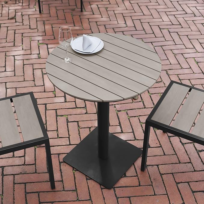 Flash Furniture Finch Commercial Grade Round 24" Table with Faux Teak Poly Slats and Steel Frame, Gray/Gray