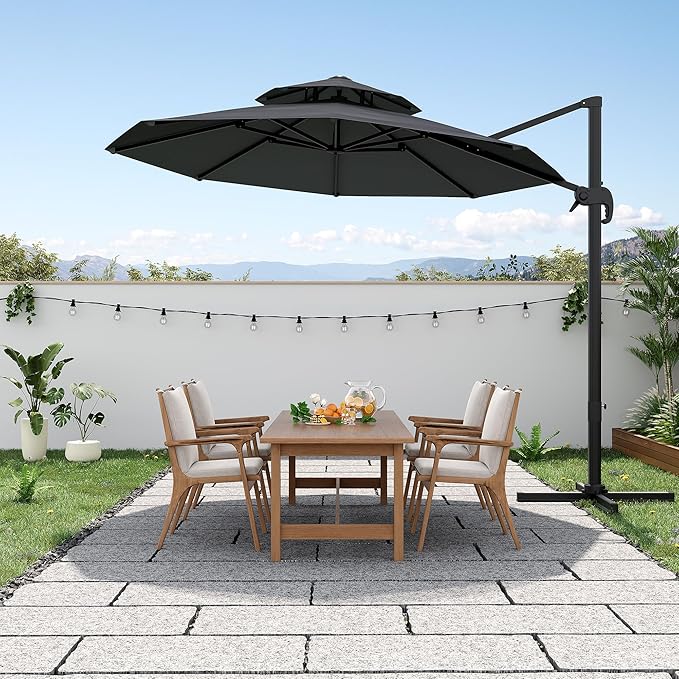 GarveeLife 10FT Patio Umbrella, Offset Cantilever Outdoor Patio Table Umbrella, UV Protection, Fade Resistant Polyester, Easy Tilt Adjustment for Pool, Deck, Garden, Backyard, Black