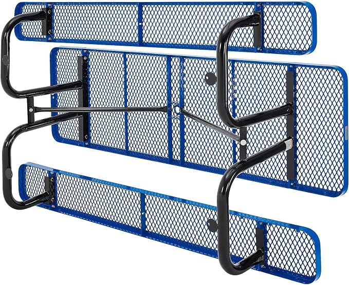 Global Industrial 8’L Rectangular Picnic Table, Expanded Metal, Blue Thermoplastic Coating, Attached Benches, 1-1/2” Umbrella Pole Hole, Outdoor-Rated, 1000 lb Capacity, 96” x 30” Tabletop