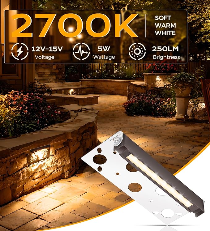 CLOUDY BAY [6 Pack] 7 Inch 12V-15 VAC/DC Low Voltage Hardscape Lighting Paver Light,Retaining Wall Lights Outdoor,IP65 Waterproof, 5W 2700K Soft White,Frost Lens Deck Step Light
