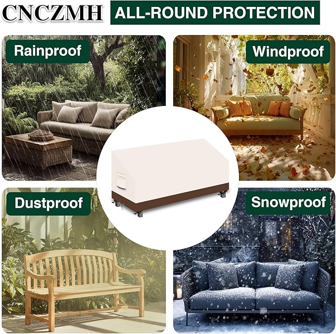 Heavy Duty Patio Sofa Covers Waterproof, Outdoor 3-Seater Couch Cover Waterproof, 600D Outdoor 2-Seater Loveseat Furniture Covers with Air Vent Handle 79''W x 38''D x 24''H/ 35''H Beige Brown