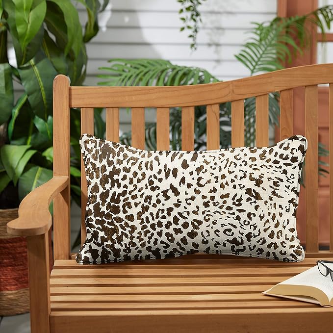 Sorra Home x Sunbrella - Indoor/Outdoor Lumbar Pillows (Set of 2), Dark Brown Leopard/Cheetah Print
