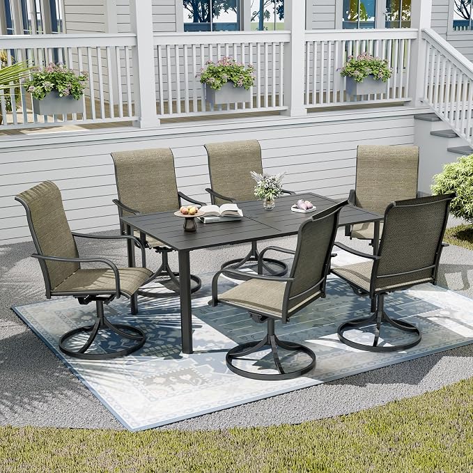 Outdoor Table and Chairs Set of 6,Combination of 63"x 38"x 28" Metal Patio Table and Swivel Chairs,All-Weather Patio Furniture Set for Backyard Garden Lawn Poolside