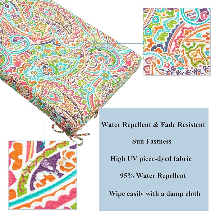 FUNHOME Outdoor Cushion Covers,54" x 18" x 3", No Insert! Patio Cushion Covers Replacement for Outdoor Furniture,Water Resistant Patio Bench Loveseat Covers 1 Pack, Melora Paisley(Covers ONLY)
