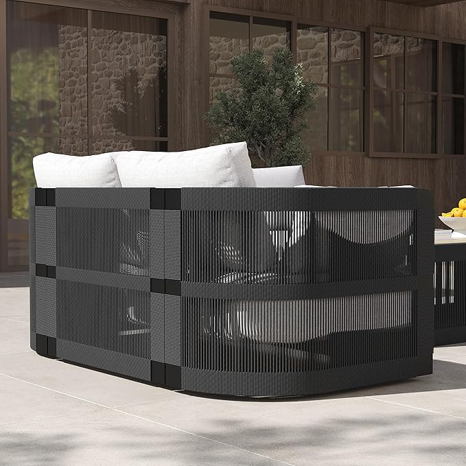 homary 4-Pieces Outdoor Sectional Sofa Set, Aluminum & Rope Patio Swivel Sofa Furniture for 6 with Coffee Table, Modern Outdoor Conversation Set for Gardens, Patios & Balconies