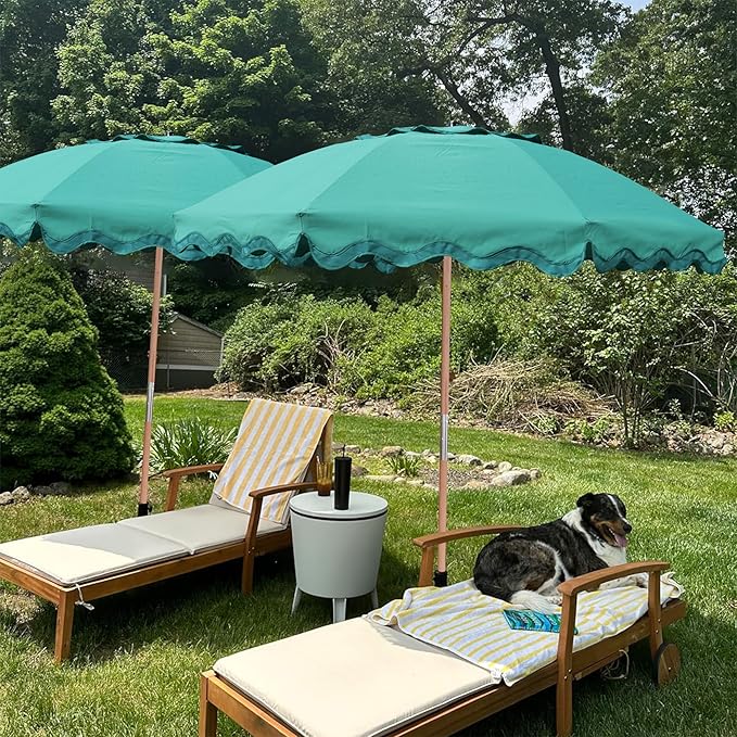 AMMSUN 7.8ft Seashore Umbrella, Outdoor Umbrella, Boho Patio Umbrella with UPF 50+ Air Vent Ash Wood Pole Carry Bag & Water-Resistant Canvas Teal Green
