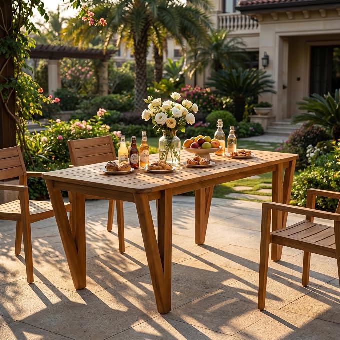 Christopher Knight Home Teany Patio Acacia Wood Dining Table, Indoor and Outdoor Dining Room Table for 6-8 Persons, Rectangular Dining Table for Backyard/Garden, Teak