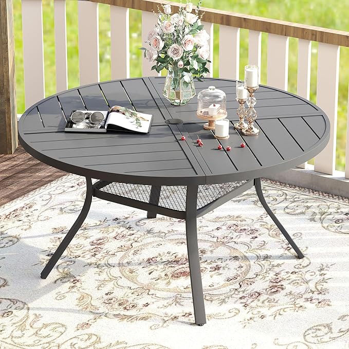 VICLLAX 7 Pieces Patio Dining Set for 6, Outdoor Furniture Set Includes 47.2" Outdoor Round Table and 6 Patio Swivel Chairs for Lawn Garden, Grey Tabletop and Grey Fabric