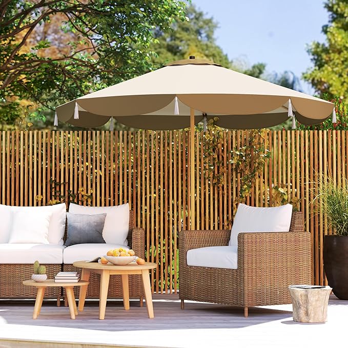 Outsunny 9FT Patio Umbrella, UPF 50+ Outdoor Market Umbrella with 8 Ribs, Vented Outdoor Table Umbrella for Deck, Backyard and Lawn
