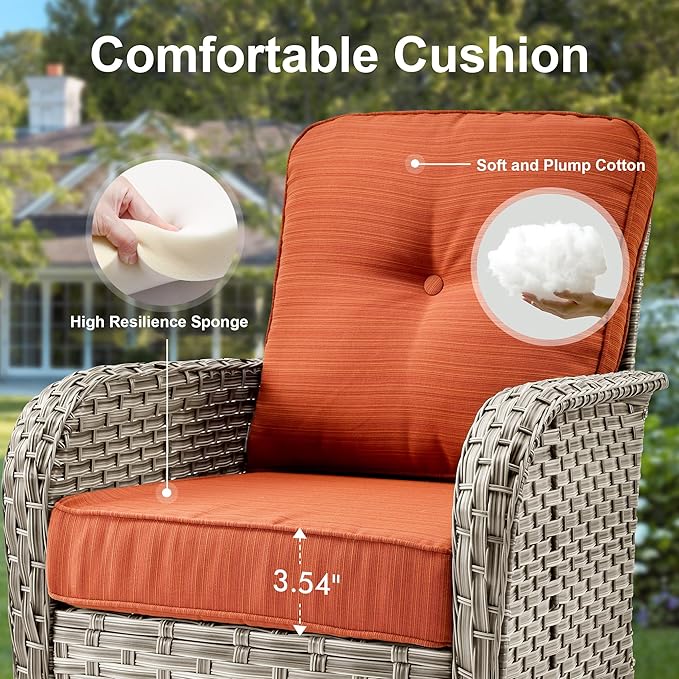 Outdoor Patio Furniture Sets,9 PCS Patio Conversation Set Outside Rattan Sectional Sofa with 42 in Fire Pit Table Wicker Rocking Chair Coffee Table Fit Backyard Porch Garden Poolside Balcony
