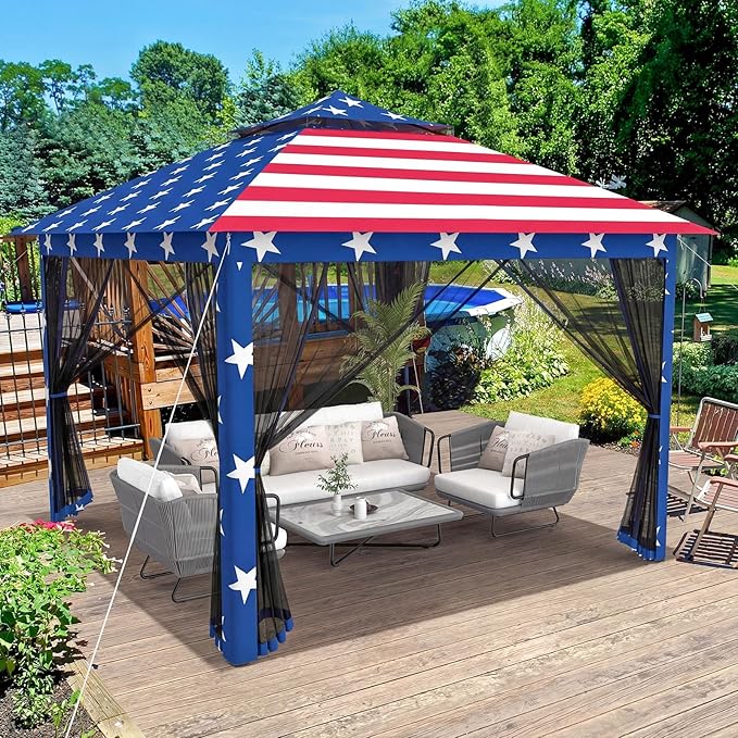 Tangkula 11x11 Ft Pop up Gazebo, 2-Tier Outdoor Patio Gazebo with Netting, Carry Bag, 121 Square Feet of Shade for Backyard, Deck, Poolside