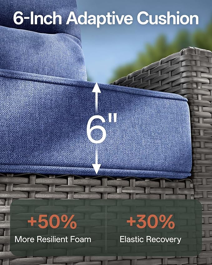 Luxury 10-Piece Patio Furniture Set with 6-Inch Thick Cushions, Outdoor Couch and Swivel Rocker Chairs, Wicker Conversation Set for Porch, Deck, Yard, Pool in Blue