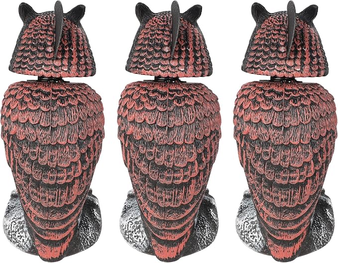 Hausse 3 Pack Bird Scarecrow Fake Owl Decoy Sculpture, Rotating Head Plastic Owl Bird Deterrents, 10.6 Inch Height Nature Enemy Horned Pest Repellent for Outdoor Garden Yard