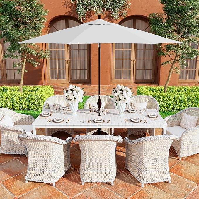California Umbrella 11Ft Premium Patio Umbrella, Hand-Crank, Tilt-Collar, Bronze Frame, Solution Dyed White Fabric