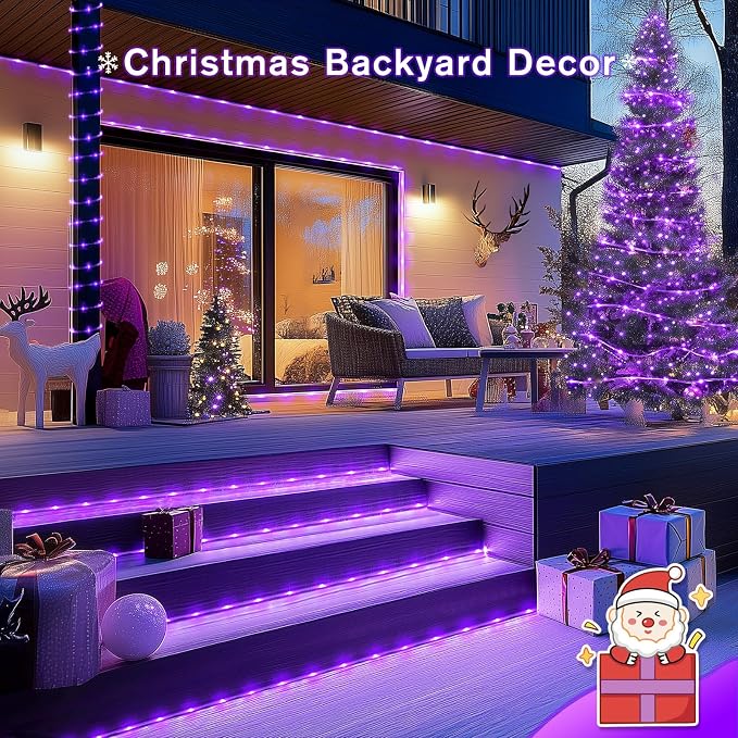 JMEXSUSS 200 LED Purple Solar Halloween Lights | 66 ft Rope Lights Outdoor Waterproof, PVC Tube Purple Christmas String Lights for Party Tree Fence Christmas