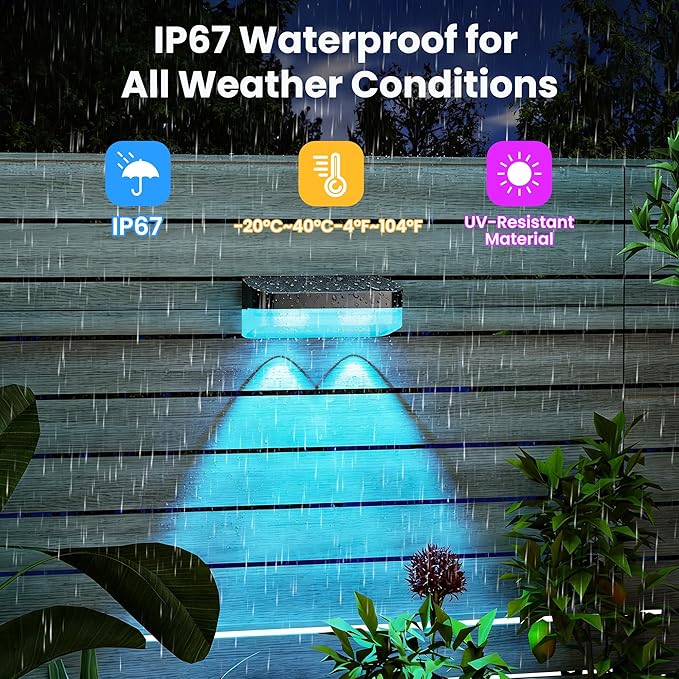Outdoor Fence Lights, 8 Packs Smart Outdoor Deck Lights RGBCW+IC, with App/Remote Control, Color Changing Lights for Fence, IP67 Waterproof for Backyard Railing Decor (50FT)