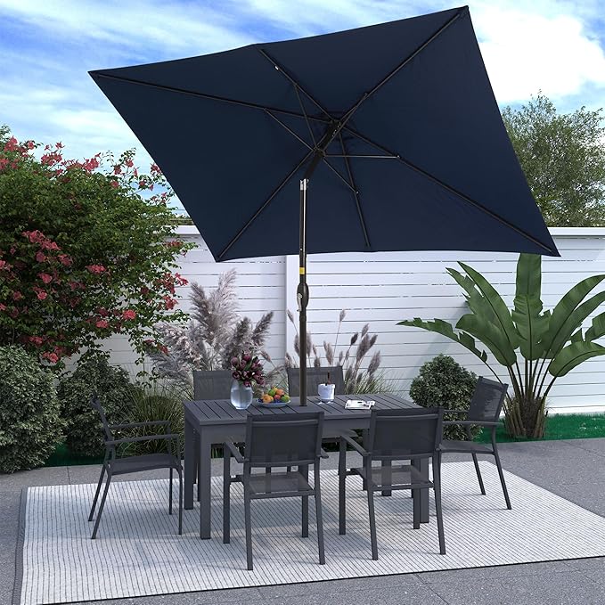 Kiss the Water 6.5' x 10' Patio Umbrella, Rectangular Outdoor Umbrella, Metal Pole Pool Umbrella with Crank and Push Button Tilt, Large Patio Umbrella with Polyester Canopy