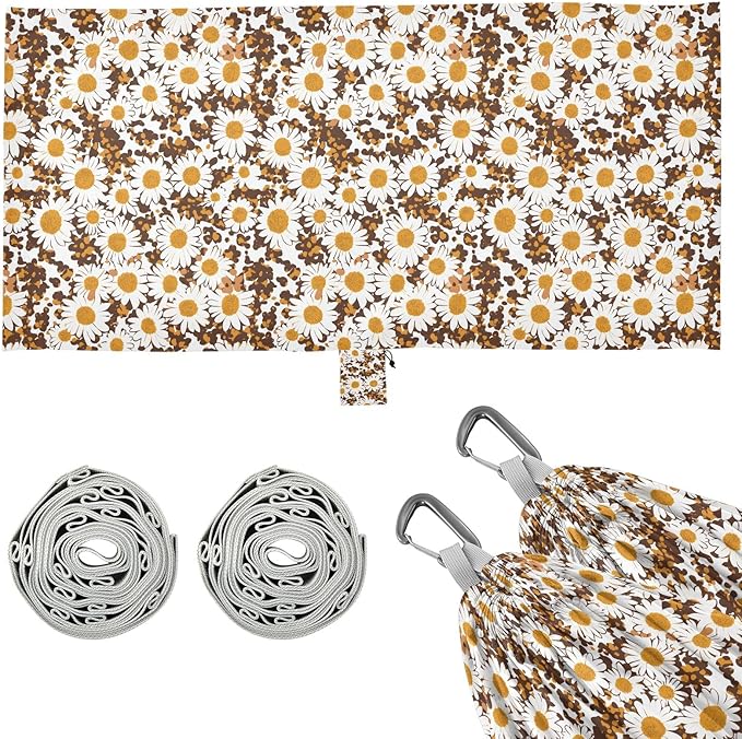Camping Hammock Outdoor Hammocks for Outside White Daisy Flower Leopard Beach Trees Portable Lightweight with Pockets Tree Straps Indoor