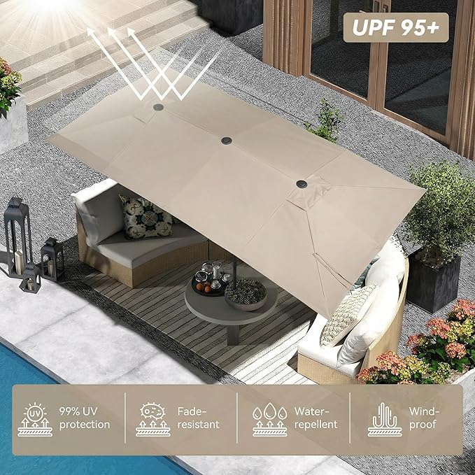 15×15ft Outdoor Patio Umbrella, Double Sided Market Rectangle Umbrella with Crank Handle, Large Sun Shade for Outside Deck, Backyard, Garden