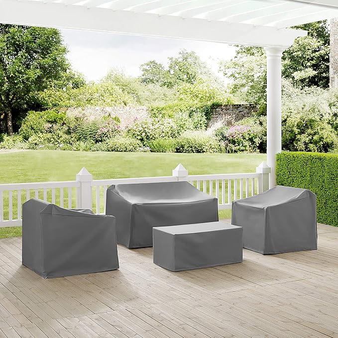 Crosley Furniture Patio Furniture Covers, Waterproof 4-Piece Cover Set for Outdoor Chairs, Loveseat, Table, Gray